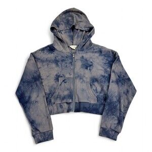 Style Rack Cropped Tie-Dye Waffle Zip Hoodie Women's M